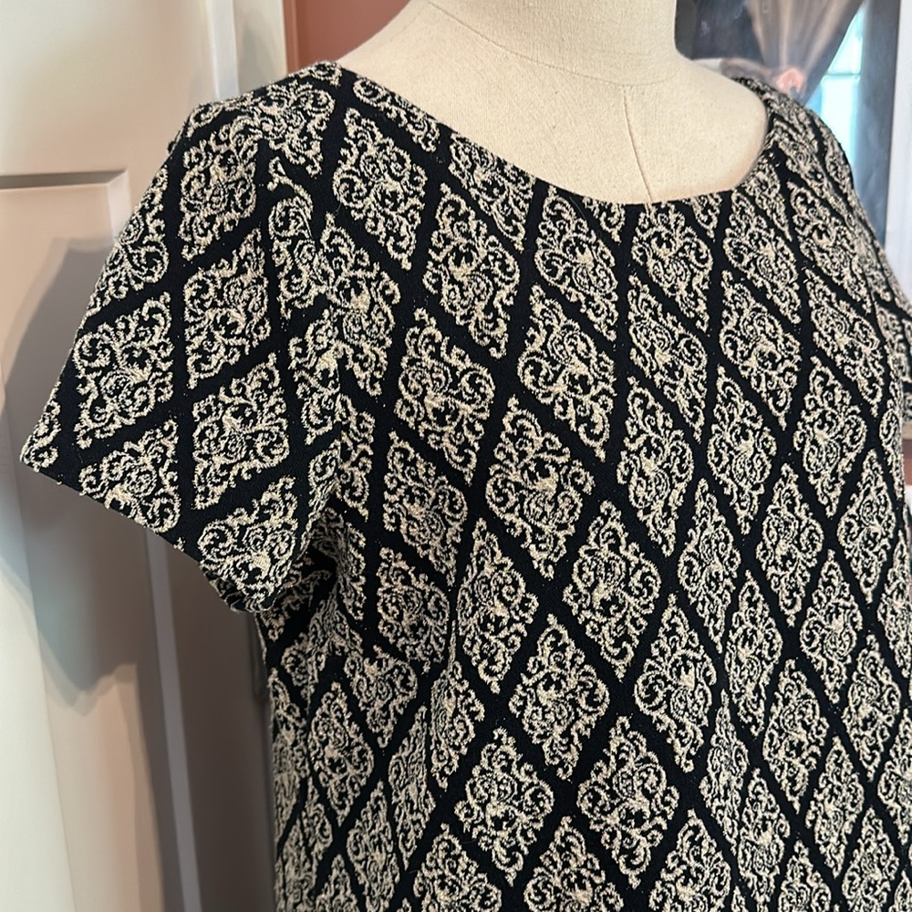 Zara Woman short sleeve gold metallic threading mini jacquard L navy blue dress - Picture 3 of 14